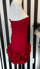 Nisa Red Strapless Sweetheart Neck Corset with Back Tie Ruffle Mini Dress