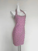 Anaka Pink Sleeveless Crystal Embellished Mini Dress