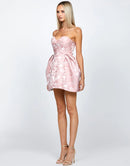 Amoura Pink Floral Print Strapless Sweetheart Neck Pleated ALine Mini Dress