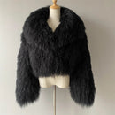 Shaya Mongolian Fur Fluffy Collar Waist Length Coat