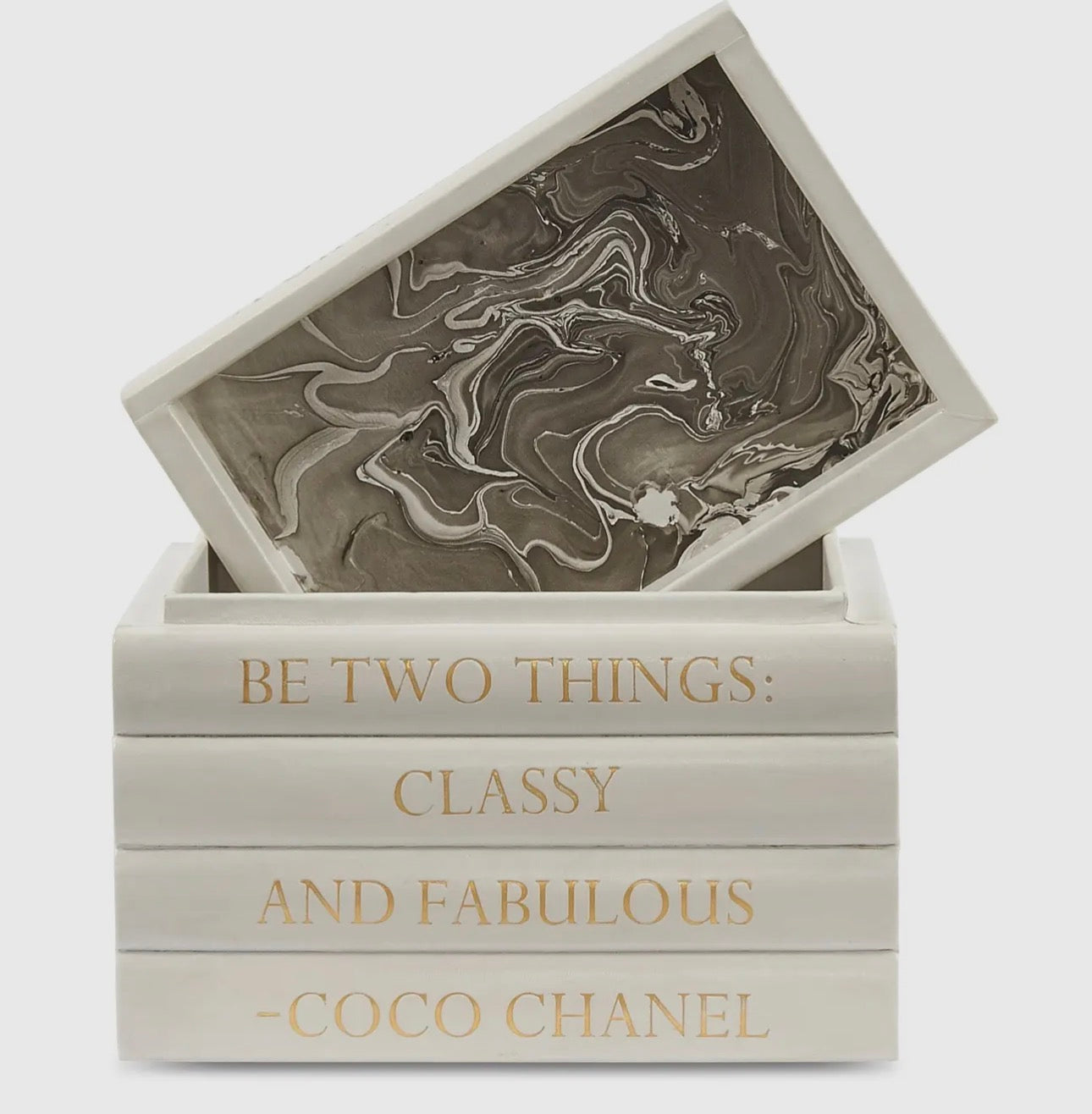 White Leather Bound Box with Chanel Quote