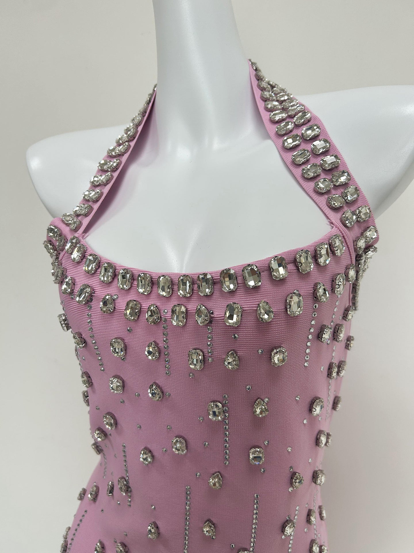 Anaka Pink Sleeveless Crystal Embellished Mini Dress