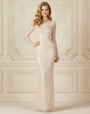 Lyndan Sequin Long Sleeve Off Shoulder 3D Flower Appliqué Maxi Dress