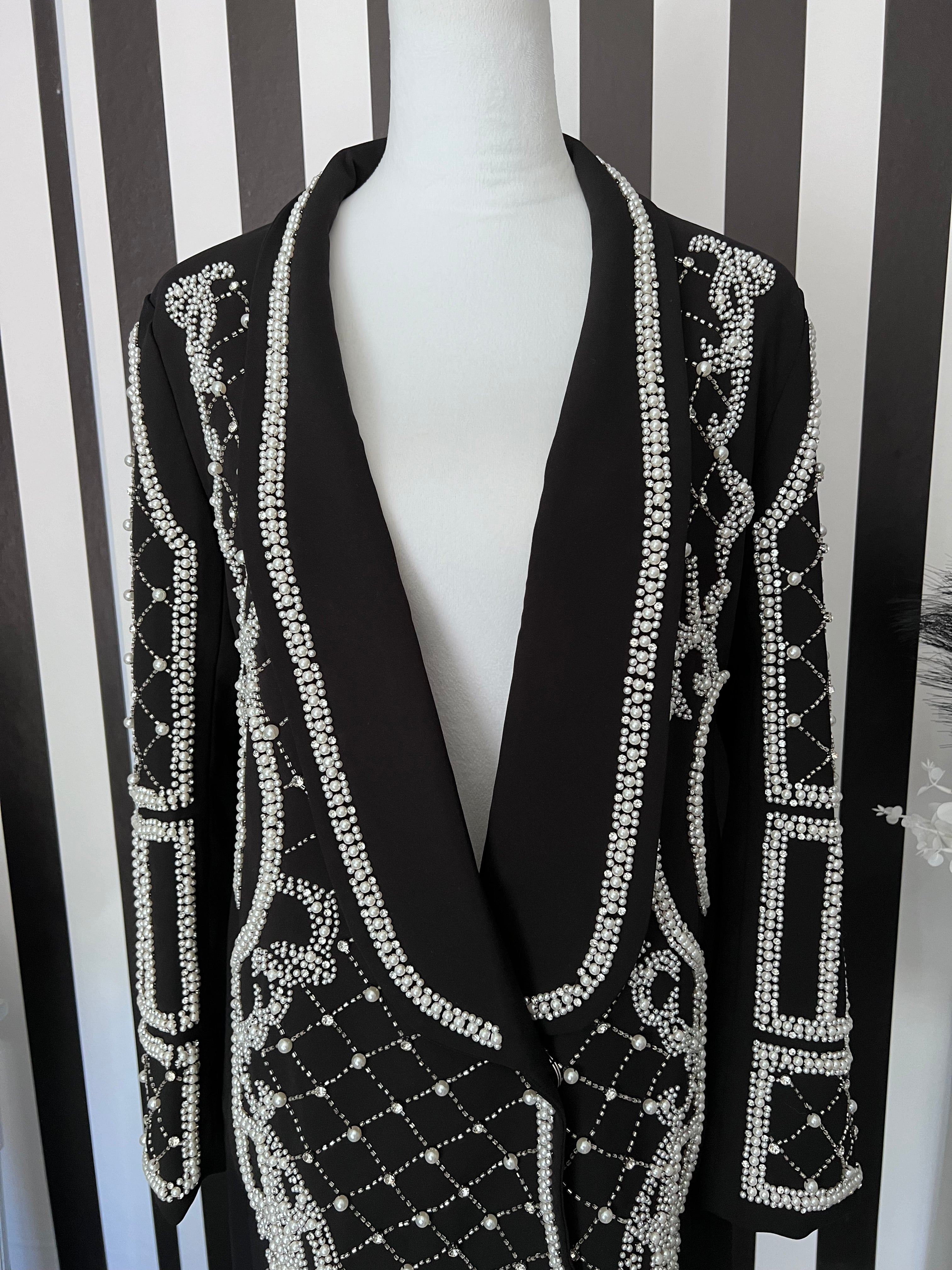 Maxi Pearl and Rhinestone Embellished Blazer