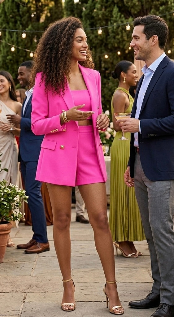 Mya Bralette, Gold Button Detail Blazer and Short Set