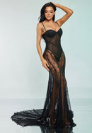 Dearia Black Lace Maxi Gown with Attached Bodysuit