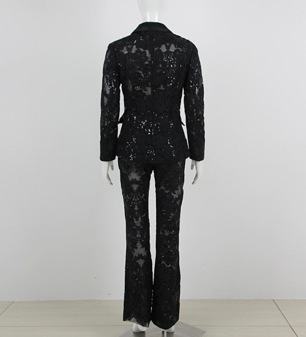 Sutton Lace and Sequin Blazer and Pant Set