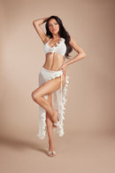Bella Ivory Crochet Ruffle Bikini & High Slit Skirt Set