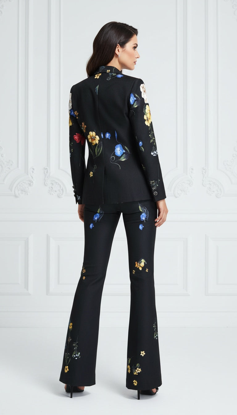 Finley Black Floral Blazer and Pant Suit