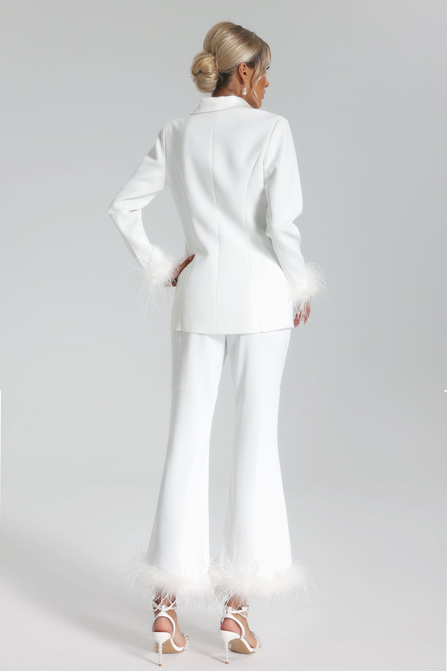 Thalia Feather Trim Blazer and Pant Set