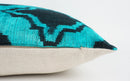 Handmade Teal and Black Ikat Silk/Velvet Pillowcase 20"x20"