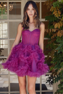 Nya Strapless Pointed Corset Ruffled Tulle Mini Dress