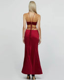 Cici Red Strappy Halter Crop and Maxi Skirt Gown Set