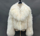 Shaya Mongolian Fur Fluffy Collar Waist Length Coat