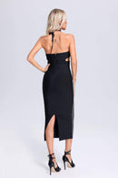 Lily Black Crystal Halter Cutout Midi Dress