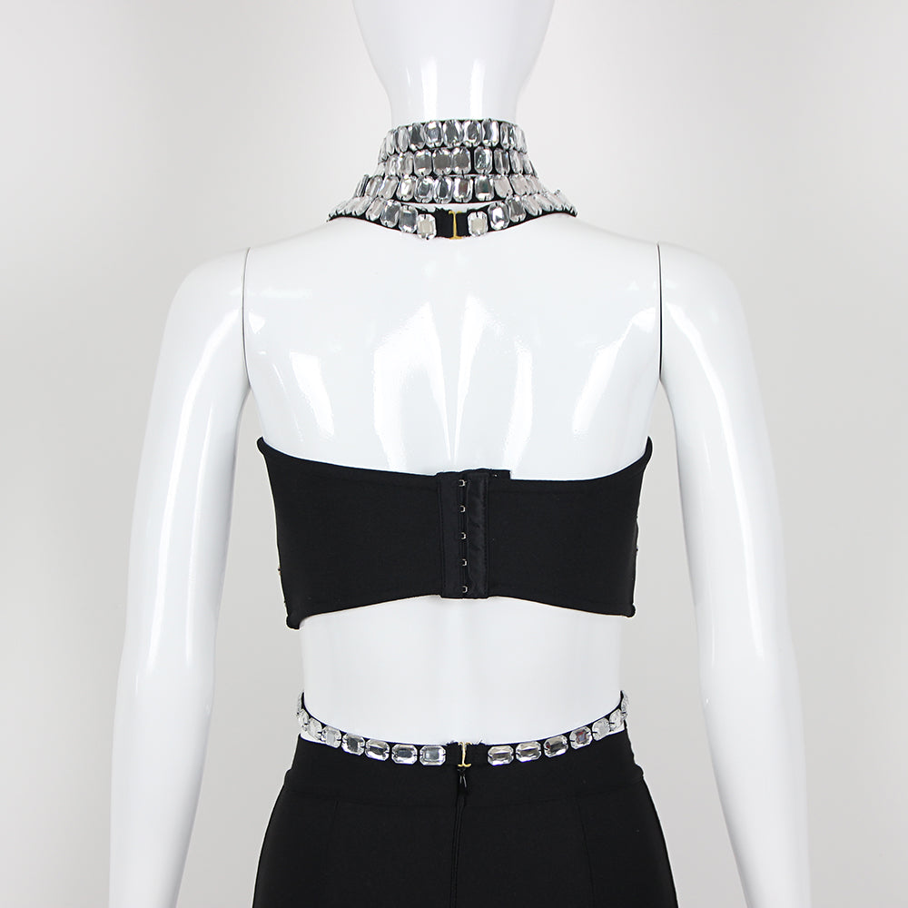 Ines Rhinestone Crystal Halter Crop Top