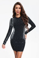 Kyla Black Long Sleeve Rhinestone Mini Dress