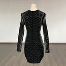 Kyla Black Long Sleeve Rhinestone Mini Dress