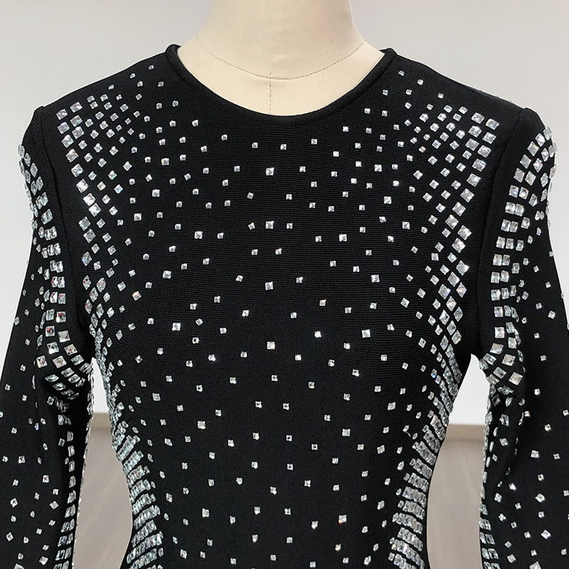 Kyla Black Long Sleeve Rhinestone Mini Dress