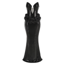 Athena Black Strapless Pointed Bodice Floral Waist Applique Sequin Maxi Dress