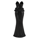 Athena Black Strapless Pointed Bodice Floral Waist Applique Sequin Maxi Dress