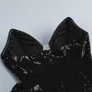 Athena Black Strapless Pointed Bodice Floral Waist Applique Sequin Maxi Dress