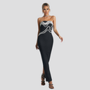 Karsyn Black Strapless Silver Wave Detail Bandage Maxi Dress