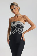 Karsyn Black Strapless Silver Wave Detail Bandage Maxi Dress