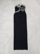 Karsyn Black Strapless Silver Wave Detail Bandage Maxi Dress