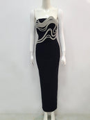 Karsyn Black Strapless Silver Wave Detail Bandage Maxi Dress