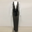 Miley Black & Nude Deep V Sequin Print Velvet Bow Front Maxi Dress
