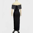 Rosabel Black Off Shoulder Crystal Detail Bandage Maxi Dress