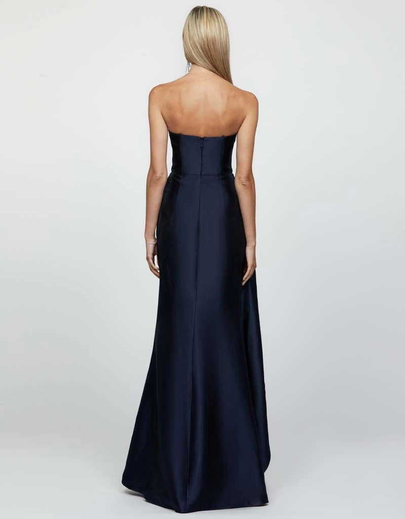 Layton Strapless Navy Pointed Bodice Gathered Draped Gown