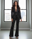 Lindsay Black Print Sequin Blazer and Pant Set