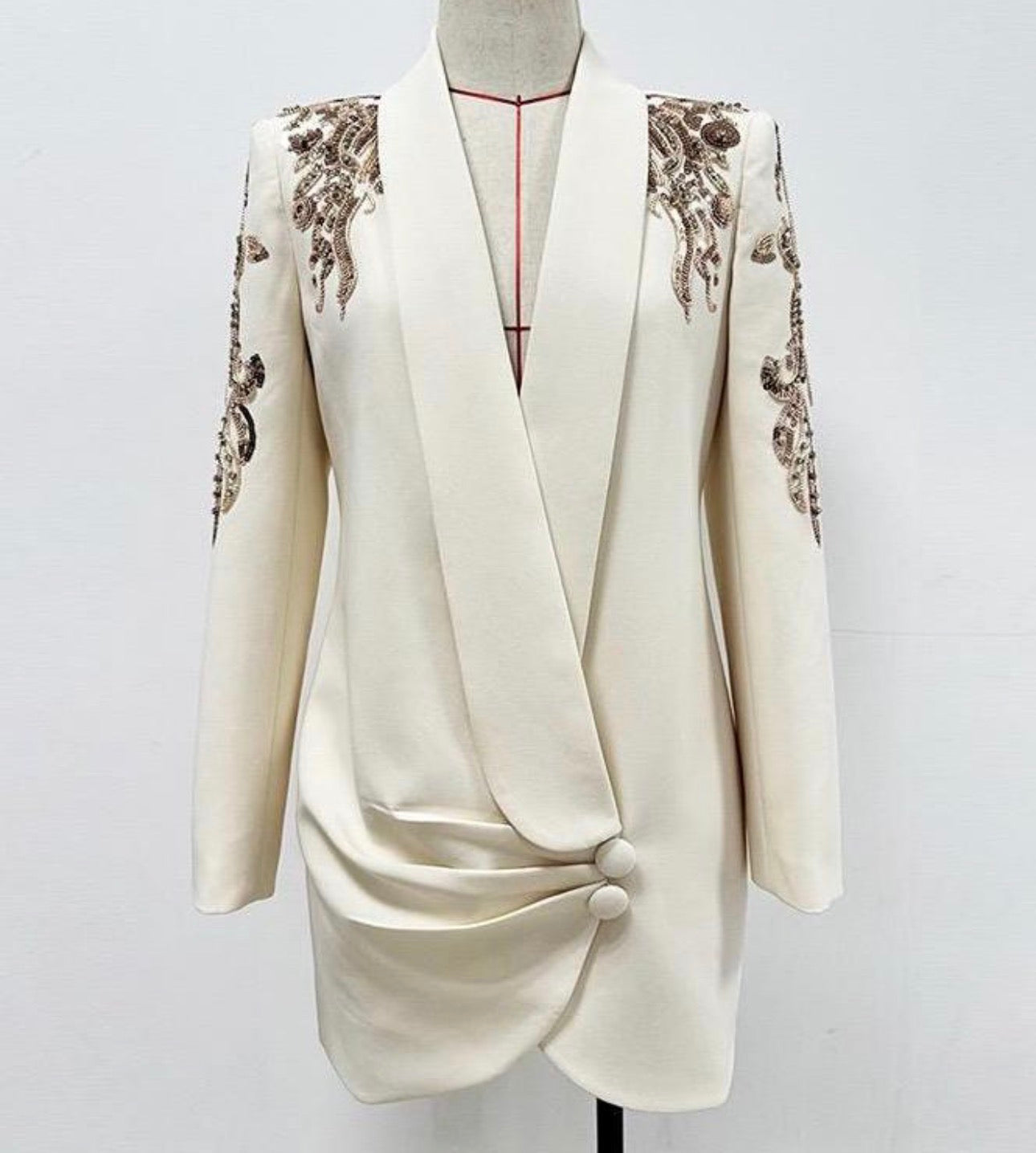 Davi Sequin Pattern Embellished Asymmetrical Front Blazer Dress
