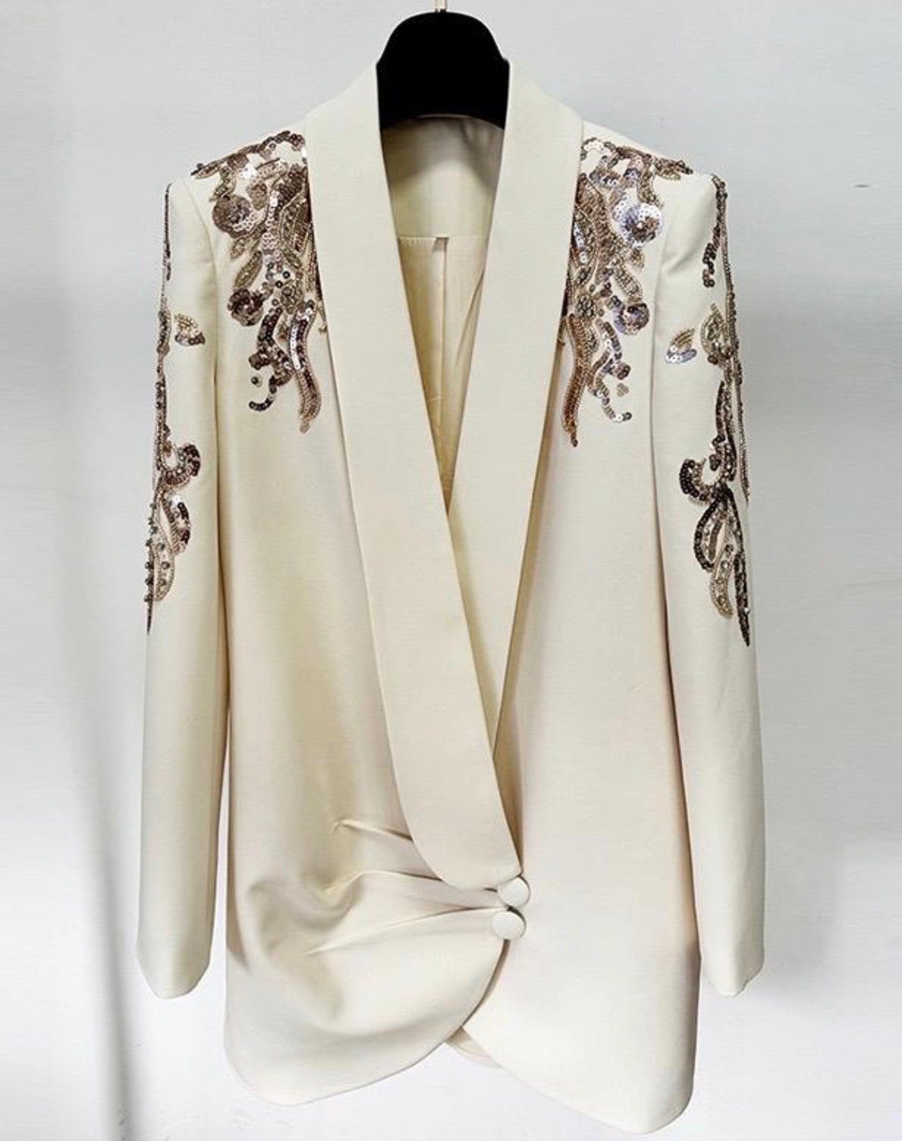 Davi Sequin Pattern Embellished Asymmetrical Front Blazer Dress