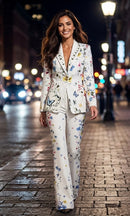 Chase White Floral and Butterfly Blazer and Pant Set
