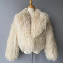 Shaya Mongolian Fur Fluffy Collar Waist Length Coat