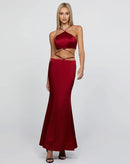 Cici Red Strappy Halter Crop and Maxi Skirt Gown Set