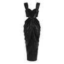 Galia Rose Detail Black Side Cut Out Sequin Draped Front Slit Maxi Dress