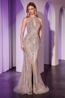 Maria Keyhole Halter Bead and Sequin Embellished Gown