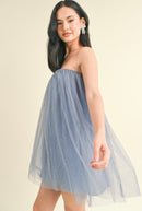 Cali Strapless Embellished Tulle Trapeze Mini Dress