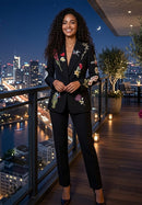 Roma Black Embroidered Graphic Blazer and Pant Suit