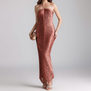 Cheira Sleeveless Halter Draped Fringe Maxi Dress