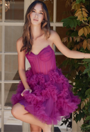 Nya Strapless Pointed Corset Ruffled Tulle Mini Dress