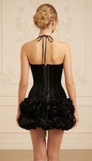 Nisa Strapless Sweetheart Neck Corset with Back Tie Ruffle Mini Dress