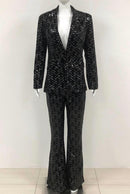 Lindsay Black Print Sequin Blazer and Pant Set