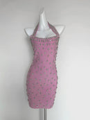 Anaka Pink Sleeveless Crystal Embellished Mini Dress