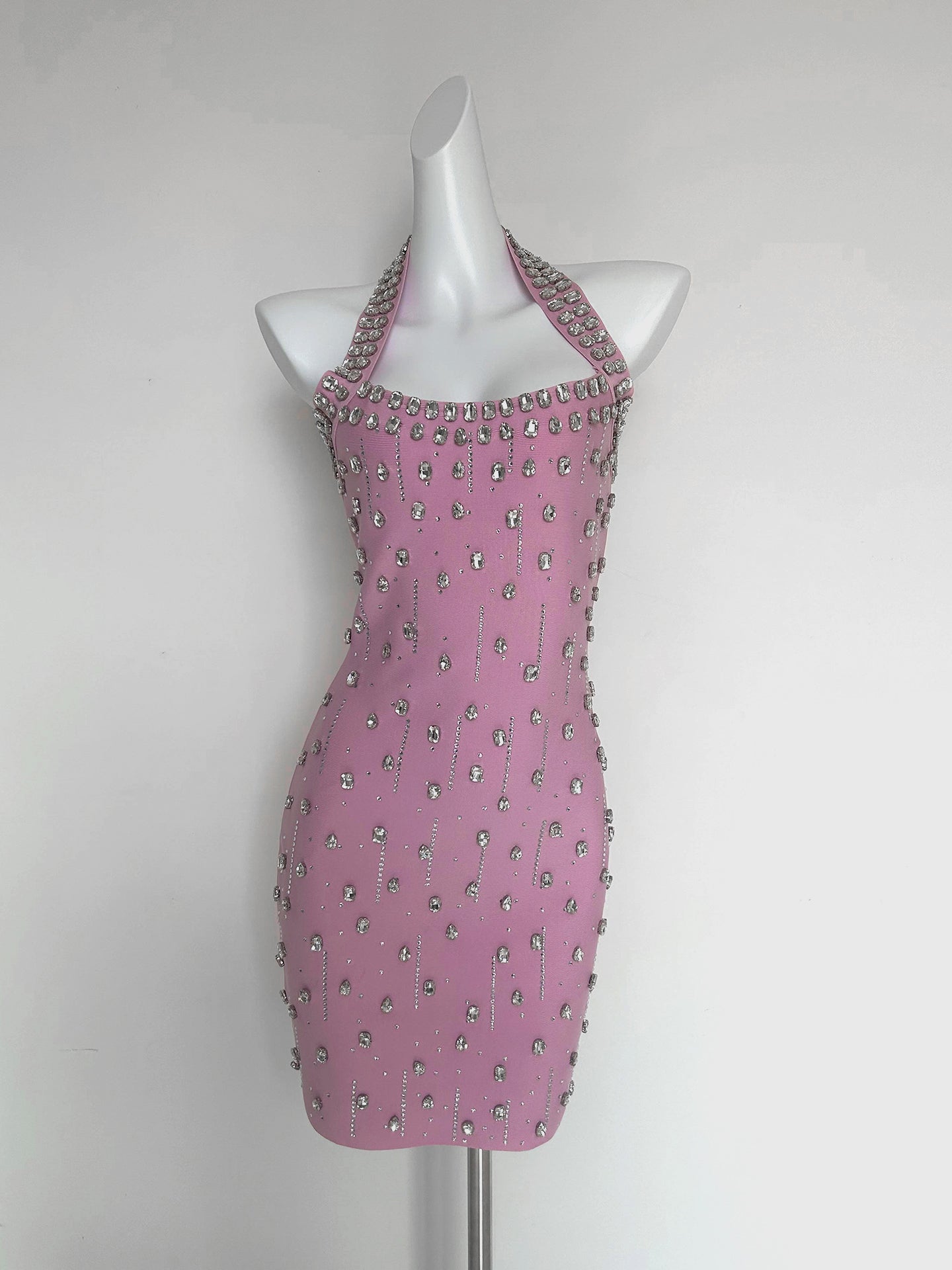 Anaka Pink Sleeveless Crystal Embellished Mini Dress