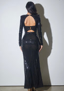 Sadie Long Sleeve Cut Out Back High Slit Maxi Dress